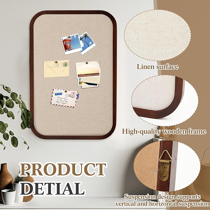 Vintage Framed Pin Board Linen Display Bulletin Board Large Cork Fabric Picture Photo Pinboard Memo Ornate Decorative Pinboard Ornate for Wall Gift(Rectangle,20'' X 30'',Dark Brown)