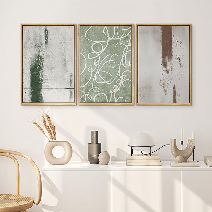 SIGNWIN Framed Canvas Print Wall Art Set Industrial Pastel Paint Strokes Abstract Geometric Illustrations Minimalism Modern Art Decorative Boho for Living Room, Bedroom, Office - 24"x36"x3 Natural