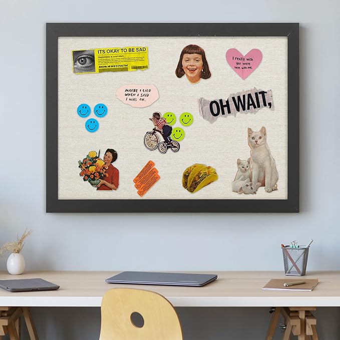 AKTOP 2-Pack Cork Board Bulletin Board with Linen 20" X 30", Large Framed Corkboard for Wall, Hanging Pin Board Picture Board for Home Office Decor, Cute Vision Board with Pushpins (Vintage Black)