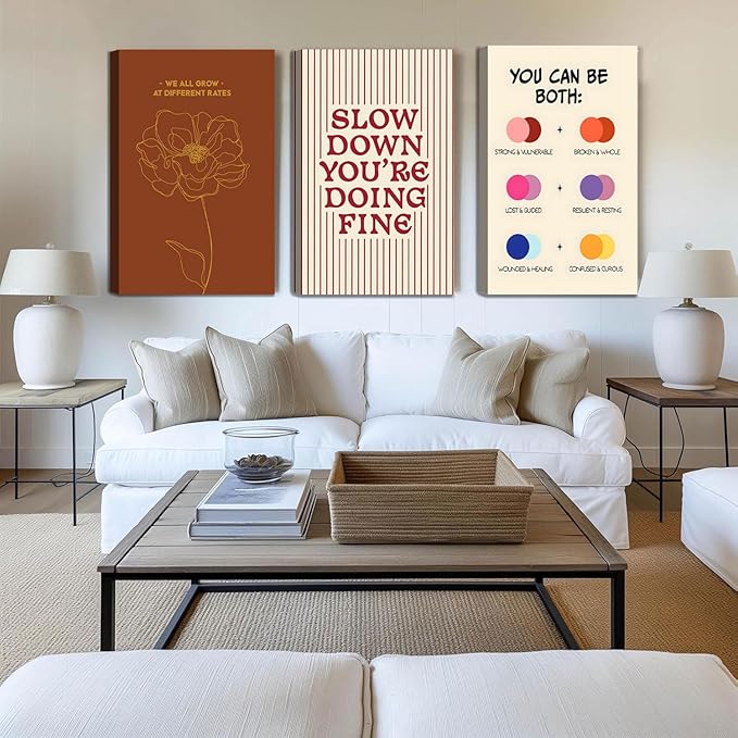 3 pcs Framed Growth Mindset canvas Wall Art Modern Minimalist Inspirational painting Wall decor pictures Slow Down You're Doing Fine poster Prints for Office Therapy Room Home decoration 16x24in