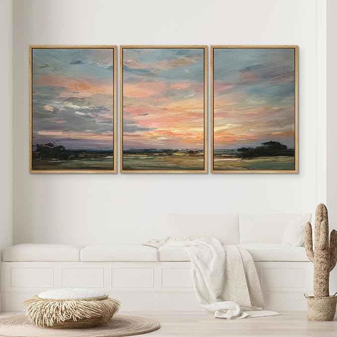 SIGNWIN Framed Canvas Print Wall Art Set Sunset Horizon Sky Landscape Photography Modern Art Landscape Relax/Calm for Living Room, Bedroom, Office - 16"x24"x3 NATURAL