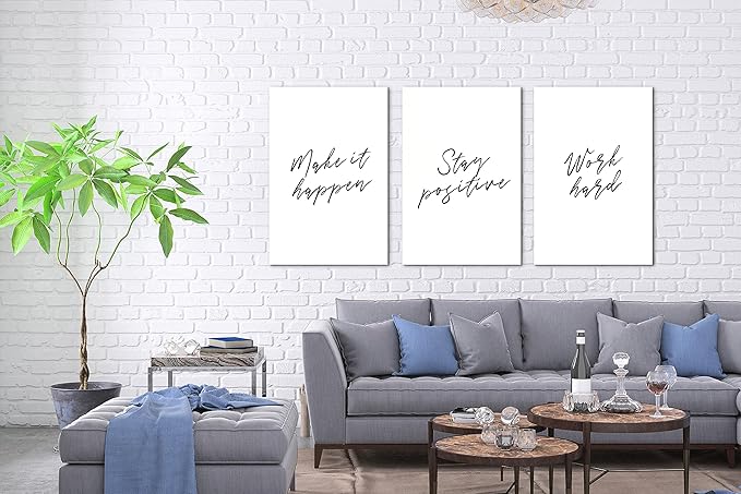 SHMAO Office Canvas Wall Art Motivational Wall Decor, 3 Piece Modern Positive Quotes Print Pictures for Office Wall Decor Women Inspirational Framed Artwork Home Office Decor 20”x30”x3 Panels