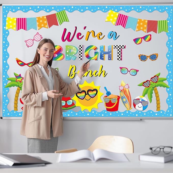 gisgfim Sun Sunglasses Bulletin Board Decorations Summer Hawaiian Paper Cutouts Tropical We’re A Bright Bunch Classroom Bulletin for Back to School Teacher Student Door Wall Chalkboard Decor Supplies