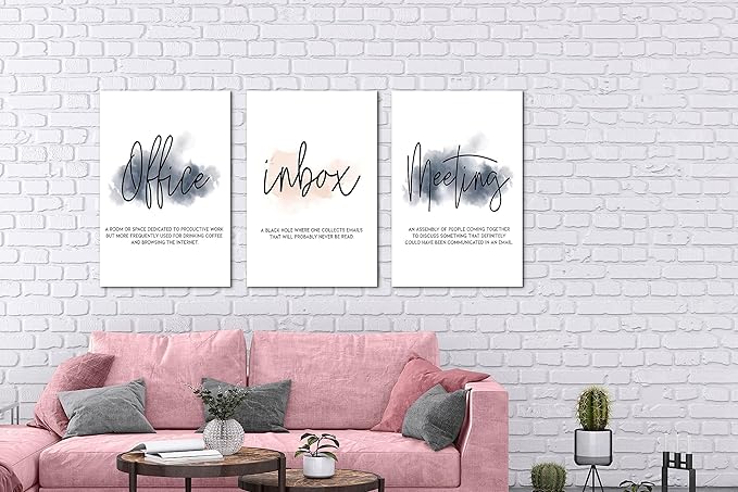 SHMAO Office Canvas Wall Art Motivational Wall Decor, 3 Piece Office Inbox Meeting Print Pictures for Office Wall Decor Women Inspirational Framed Artwork Home Office Decor 16”x24”x3 Panels