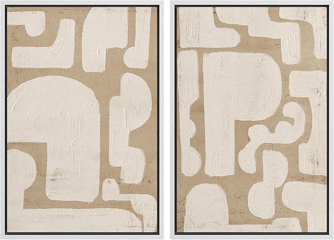 SIGNWIN Framed Canvas Print Wall Art Set Sophisticated Abstract Network Beige Interlaced Lines on White Illustrations Modern Art Minimal Relax/Calm for Living Room, Bedroom, Office - 16"x24"x2 White