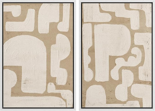 SIGNWIN Framed Canvas Print Wall Art Set Sophisticated Abstract Network Beige Interlaced Lines on White Illustrations Modern Art Minimal Relax/Calm for Living Room, Bedroom, Office - 16"x24"x2 White