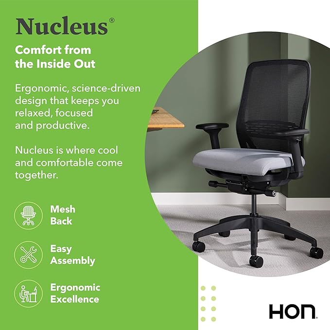 HON Nucleus Task Chair, Spectrum Mesh, Advanced Synchro-Tilt Control, Office Chair with Lumbar Support, Height and Width Adjustable Arms, Black Frame, Cobalt