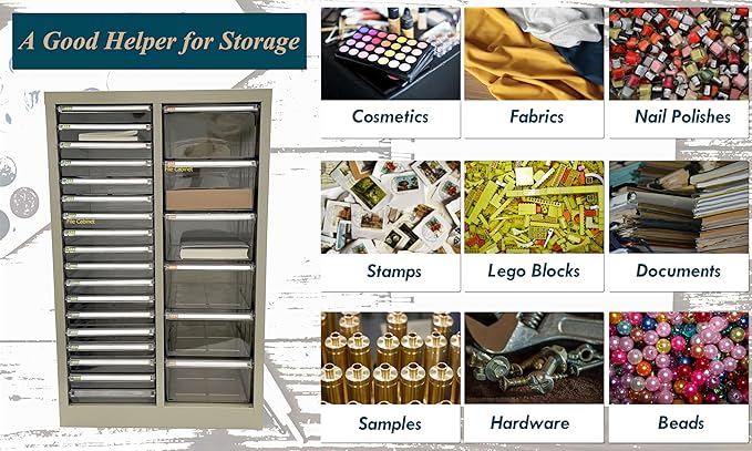 File Cabinet Parts Cabinet Plastic Drawer Storage with Clear Drawers 6 Large and 18 Small Combination for Documents Makeup Nail Salons Offices Bolts Nuts Legos Beads Lateral