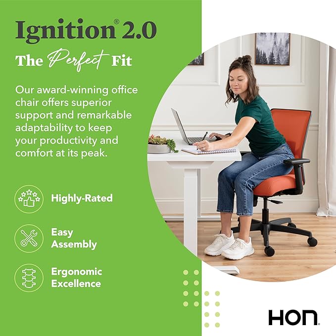 HON Ignition 2.0 Low Back Task Chair, Spectrum Mesh, Standard Synchro-Tilt Control, Office Chair with Lumbar Support, Height and Width Adjustable Arms, Black Frame, Salamander