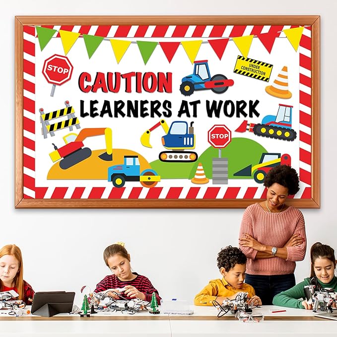 Construction Bulletin Board Set Traffic Themed Classroom Welcome Bulletin Board Decorations Workers Paper Cutouts Classroom Decorations for Back to School Office Home Chalkboard Decor Wall Door