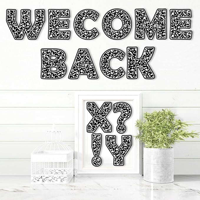 260 PCS Composition Bulletin Board Letters for Classroom 4”Letters Combo Pack Set Black Spots Classroom Decorations Alphabet Numbers Symbols Letters for Bulletin Board Cutouts Card for Classroom Decor