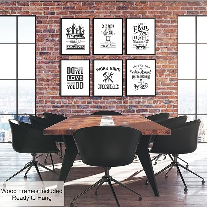 Teamwork Wall Art - Framed Motivational Canvas for Office and Bedroom - Quotes Decor Set of 6, 8X10in, Ready to Hang