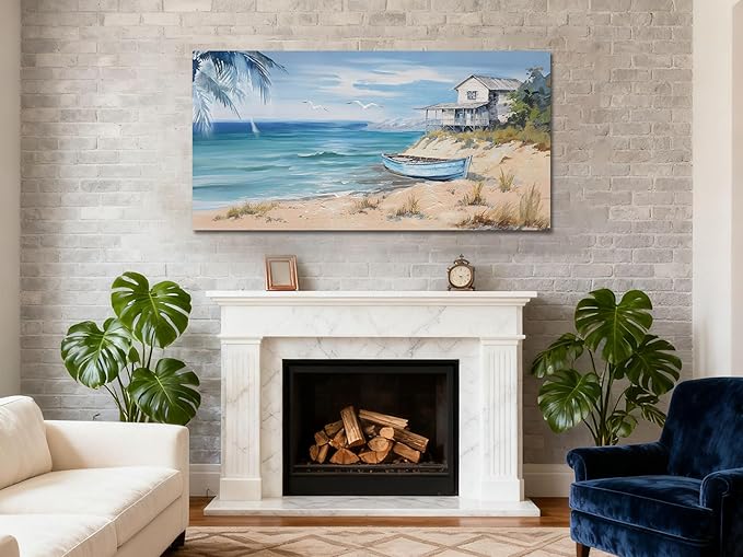 Arjun Blue Coastal Wall Art for Living Room Seascape Beach Painting Bedroom Wall Decor Ocean Picture Large Artwork Home Office Wall Decor, 48"x24"