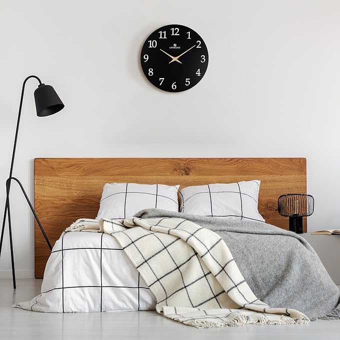 Lafocuse 12 Inch Wooden Black Wall Clock Battery Operated Silent Non-Ticking, Modern Simple Wall Clock for Living Room Decor Kitchen Bedroom Office