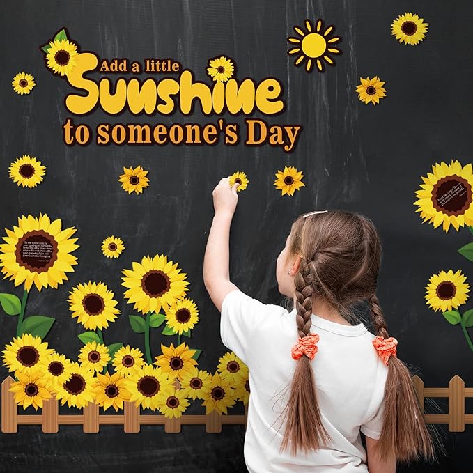 Colarr 92 Pcs Spring Sunflower Bulletin Board Decorations Summer Sun Flower Cutout Classroom Decor Inspirational Yellow Flowers Bulletin Boards Set for School Window Wall Door Home Office Decoraction