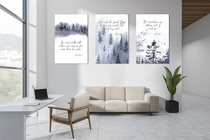 3 Piece Office Canvas Wall Art, Motivational Quotes Blue Forest Canvas Print Pictures Wall Decor for Office, Men Women Inspirational Framed Artwork Home Office Decor 24"x36" x 3 Pcs
