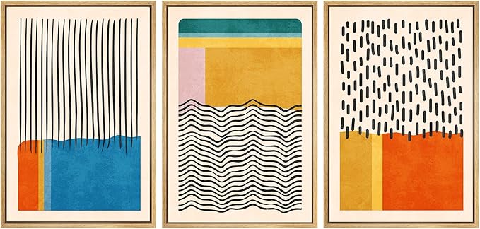SIGNWIN Framed Canvas Print Wall Art Set Mid-Century Vibrant Color Block Collage Abstract Geometric Illustrations Graffiti & Street Art Modern Art for Living Room, Bedroom, Office - 16"x24"x3 Natural