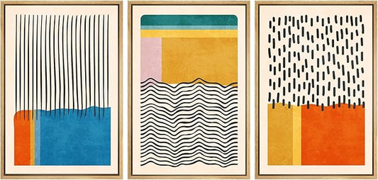 SIGNWIN Framed Canvas Print Wall Art Set Mid-Century Vibrant Color Block Collage Abstract Geometric Illustrations Graffiti & Street Art Modern Art for Living Room, Bedroom, Office - 24"x36"x3 Natural