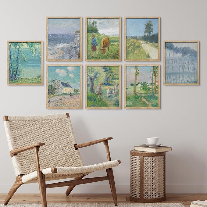 SIGNWIN Framed Poster Wall Art Set of Vintage Posters Vintage Landscape Watercolor Nature Landscape, Rustic Framhouse Decor for Living Room, Bedroom, Office - 8"x10"x 8 Natural