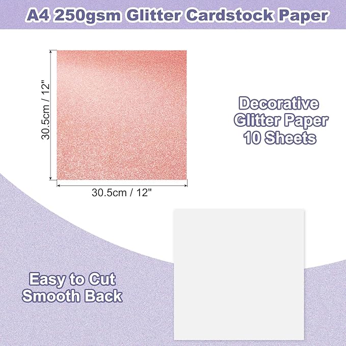 PATIKIL 10Sheets Rose Gold Glitter Cardstock, 12x12In Glitter Paper Card Stock Shiny Scrapbook 250gsm Sparkly Paper Large Shimmer for Crafts Scrapbook DIY Art Wedding Party