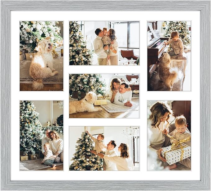 Golden State Art, 13.7x15.7 Matted Grey Wood 7-Opening for 4x6 Collage Picture Frame, 1 Pack