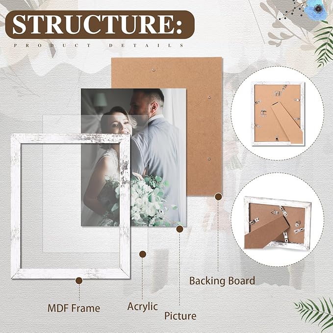 Namalu 20 Pcs Gallery Wall Frames Set Rustic Picture Frames Collage Assorted Photo Wall Decor Pack for Hanging or Tabletop Display Multi Sizes with 8 x 10, 5 x 7, 4 x 6 (White)