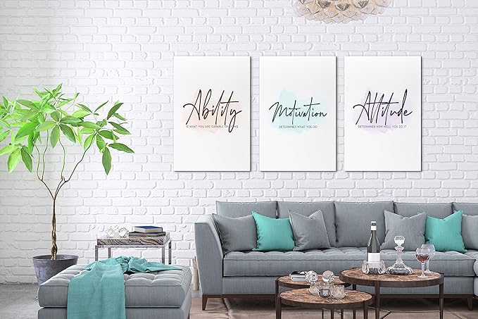 SHMAO Office Canvas Wall Art Motivational Wall Decor, 3 Piece Ability Motivation Attitude Print Pictures for Office Wall Decor Women Inspirational Framed Artwork Home Office Decor 20”x30”x3 Panels