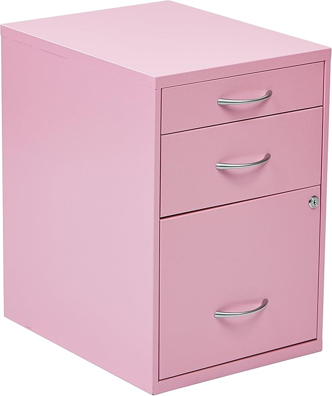 OSP Home Furnishings HPB Heavy Duty 3-Drawer Metal File Cabinet for Standard Files and Office Supplies, Pink Finish