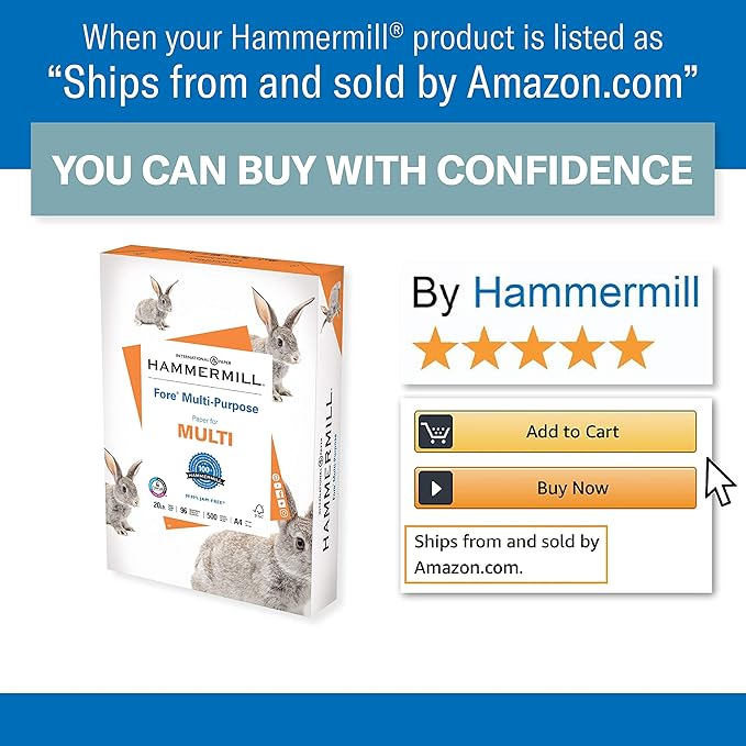 Hammermill A4 Paper, Fore Multipurpose 20 lb Printer Paper - 10 Ream (5,000 Sheets) - 96 Bright, Made in the USA, 103036C