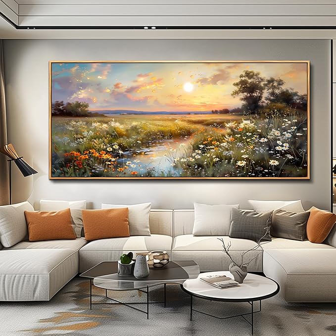 hyidecorart Wood Framed Wall Art For Living Room Farmhouse Bedroom Wall Painting Natural Scenery Wall Decor Artwork For Office Flowers And Trees Abstract Pictures Canvas Prints Hanging Decor 72x32