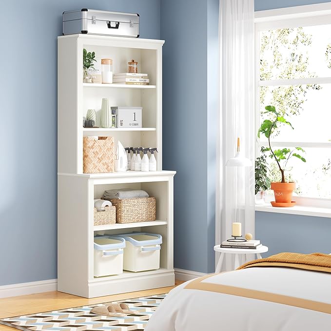 72" Tall Bookcase, White Large Floor Standing Bookshelf, 5 Tier Shelves Open Storage Organizer, Book Case for Living Room Hallway Kitchen Home Office Bedroom, White - 5 Tier