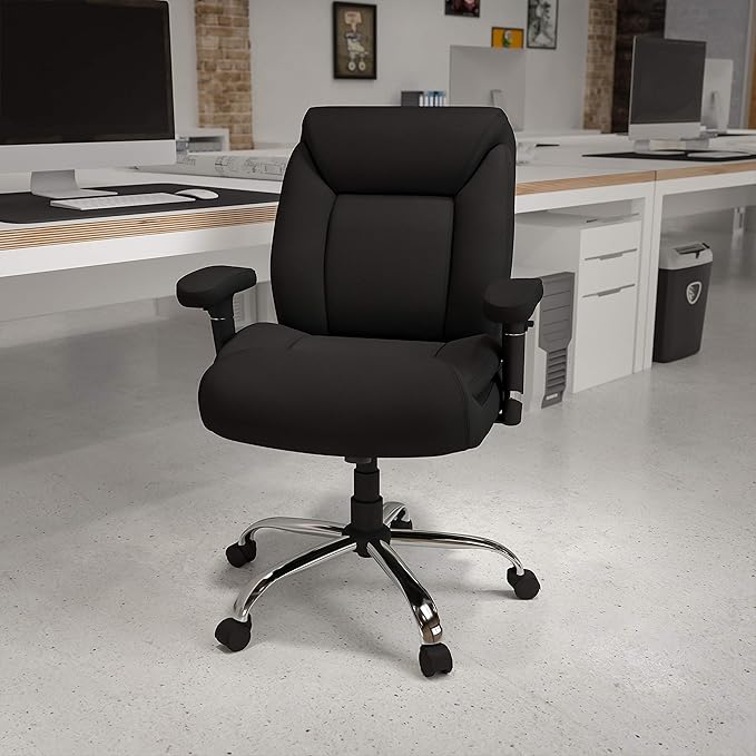 Flash Furniture HERCULES Series Big & Tall 400 lb. Rated Black Fabric Deep Tufted Swivel Ergonomic Task Office Chair with Adjustable Arms