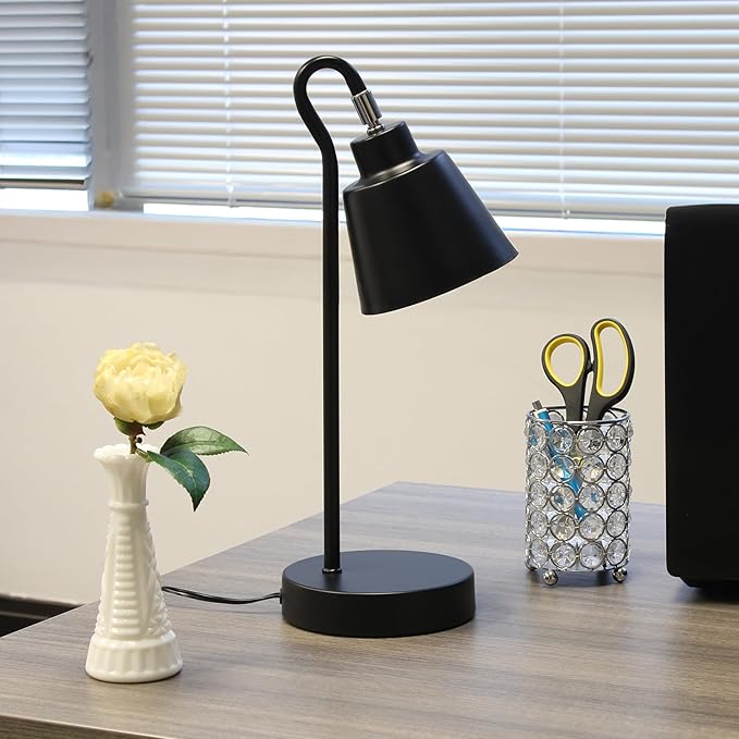 Simple Designs LD1079-BLK 16" Sleek Essentials Metal Looped Desk Task Lamp with Adjustable Shade, for Office, Desk, Nightstand, Dorm, Black