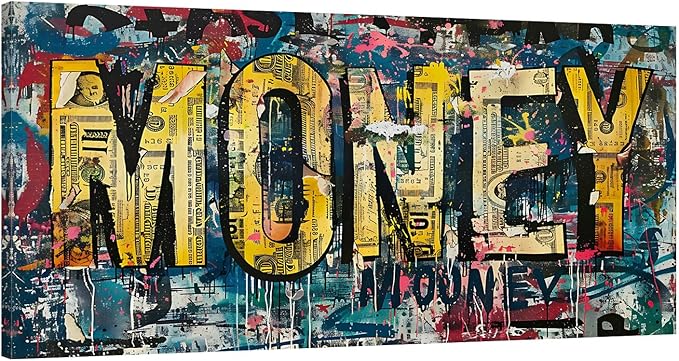 Inspirational Graffiti Money Wall Art Motivational Framed Office Artwork Dollar Bill Canvas Art Ready to Hang-32x16 inch