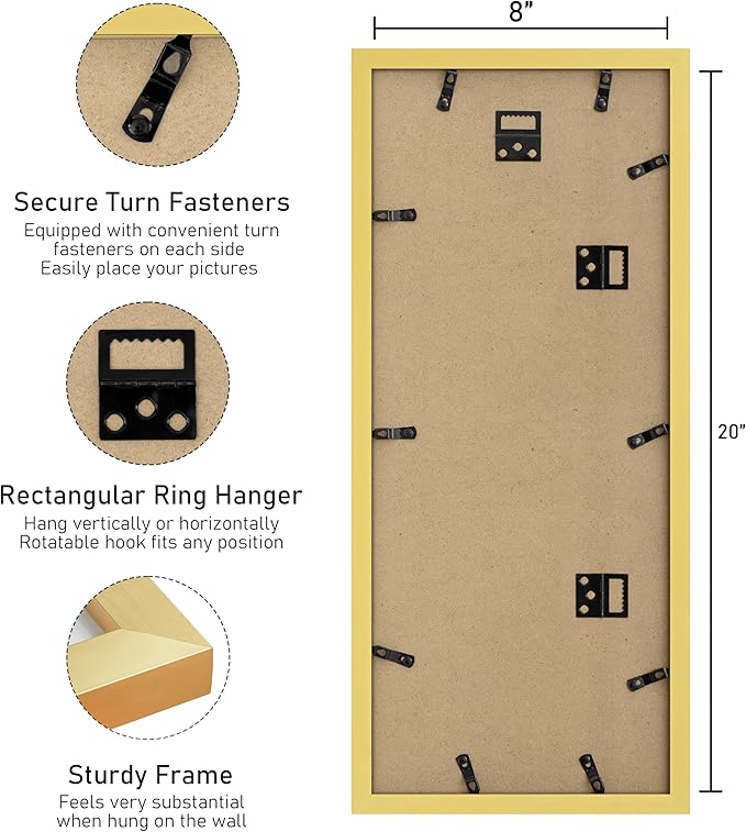 VIOLABBEY 8x20 Collage Picture Frame, Fits Four 4x6 Photos With Mat or One 8x20 Picture Without Mat for Wall Decor, Gold