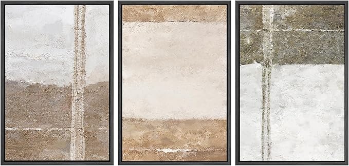 SIGNWIN Framed Canvas Print Wall Art Set Grunge Gray Brown Pastel Landscape Abstract Shapes Illustrations Modern Art Geometric Zen Mid-Century for Living Room, Bedroom, Office - 16"x24"x3 Black