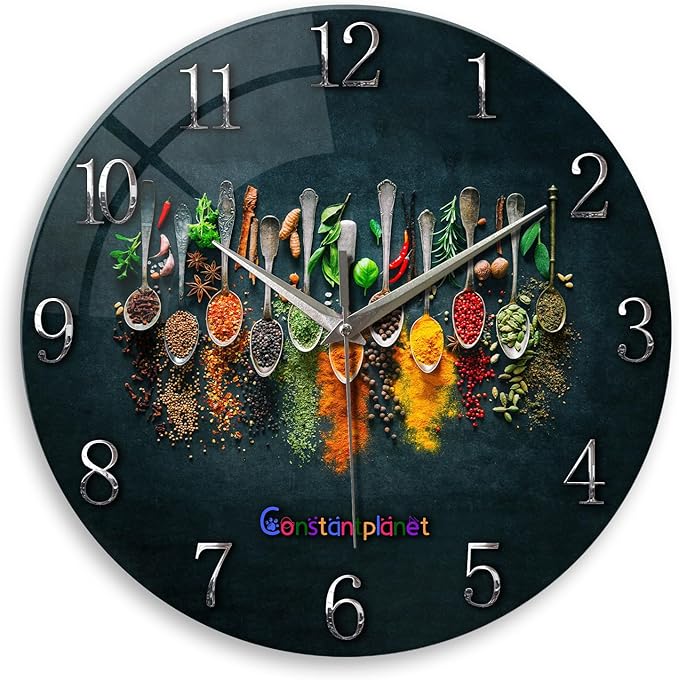Kitchen Wall Clocks Battery Operated 14 Inches Glass Decorative Clocks for Walls Round Wall Clock Silent Non Ticking