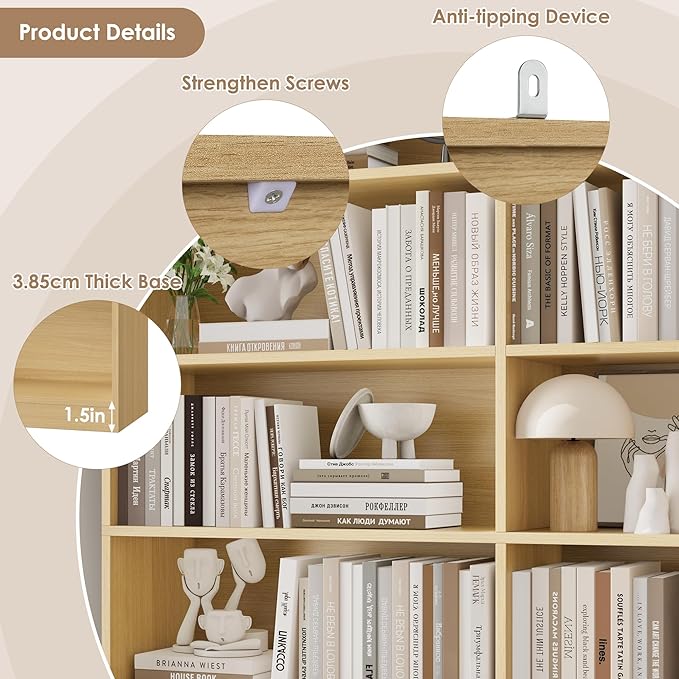 FACBOTALL 83.6" Tall Bookshelf and Bookcase, 7-Tier Extra Large Bookshelf with Double Storage, 14 Open Display Shelves for Home Office, Study and Living Room, Natural