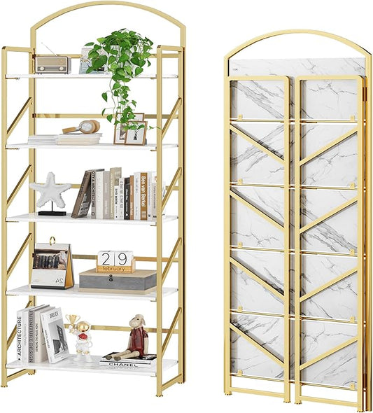BHG Arched Bookshelf 5 Tier Shelf Storage Organizer Bookcase,No Assembly Folding Book Shelf for Living Room,Bedroom Home Office Rack Bookhelves