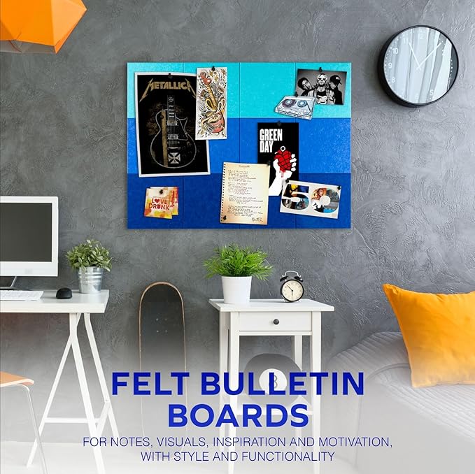 Large Felt Cork Board - 48x36 inches, 12 Felt Board Tiles with Removable Adhesive Tape Cork Boards for Walls Cork Board for Office Pin Board Bulletin Board (30x30, Blue Ombre Collection)