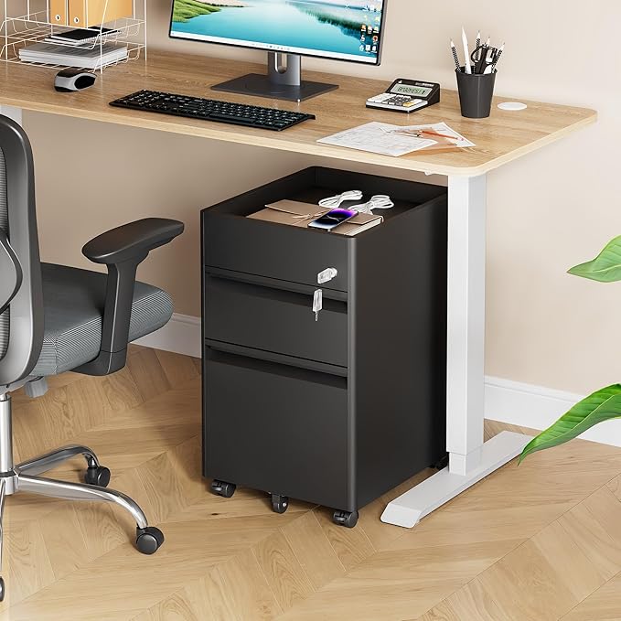 DEVAISE Metal File Cabinet with Lock, 2 Drawer Under Desk Filing Cabinet with Wheels, Locking File Cabinet for Letter/Legal/A4 Size, Black