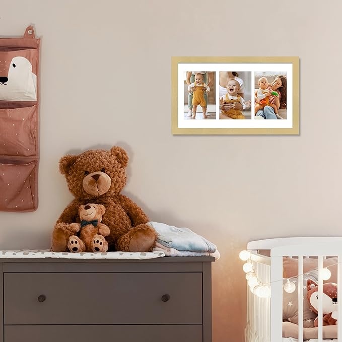 VIOLABBEY 8x14 Picture Frame, Fits Three 4x6 Photos with Mat or One 8x14 Picture without Mat, Gold Collage Wall Decor