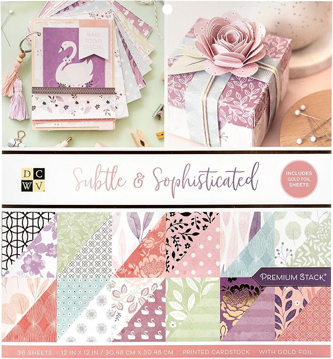 DCWV Printed Cardstock Paper 12x12, 36 Sheets of Scrapbook Paper for Crafts and Card Making, Double Sided Heavy Duty Cardstock with Foil Accents - Subtle & Sophisticated