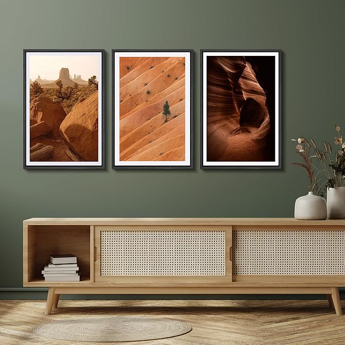 SIGNFORD Framed Wall Art Print Set Southwest Desert Landscape Canyon and Mesa Digital Art Modern Art Contemporary for Living Room, Bedroom, Office - 24"x36"x3 Black