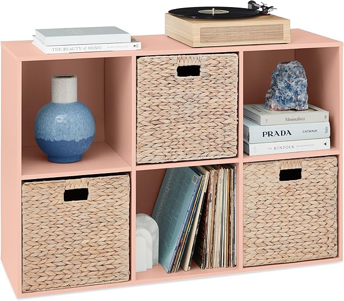 Best Choice Products Kids Bookcase 6-Cube Storage Organizer, 13.5in Shelf Opening, Bookshelf, Toy Storage, Customizable w/ 3 Removable Back Panels – Light Pink