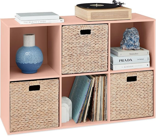 Best Choice Products Kids Bookcase 6-Cube Storage Organizer, 13.5in Shelf Opening, Bookshelf, Toy Storage, Customizable w/ 3 Removable Back Panels – Light Pink