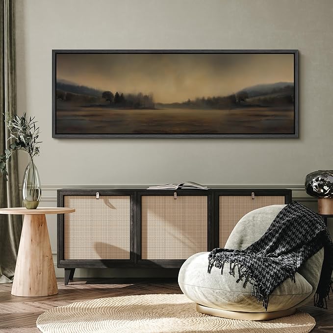 SIGNFORD Large Framed Canvas Print Wall Art Soft Focus Golden Horizon Landscape Illustrations Modern Art Calm Warm for Living Room, Bedroom, Office - 60"x20"