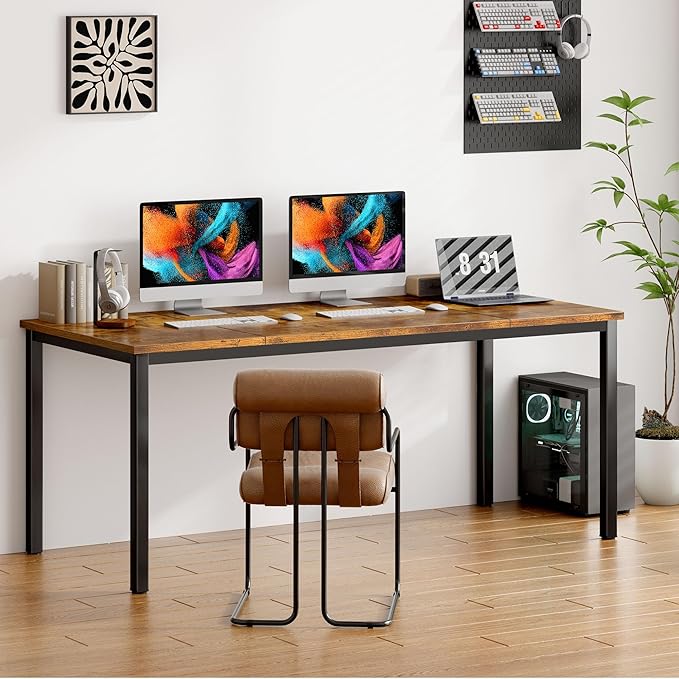 Need Large Computer Desk 70.8 x 31.5 inches Conference Table Large Office Desk Writing Table Workstation for Home Office,Rustic Brown & Black 10FJGSAC3-180FG-ND