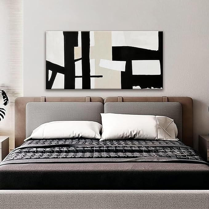 QSQ Abstract Black And White Wall Art Painting Canvas Art Wall Decor 20" W x 40" L Decorations Grey White Wall Art Office Home Wall Decor Canvas Picture Artwork For Bedroom Kitchen