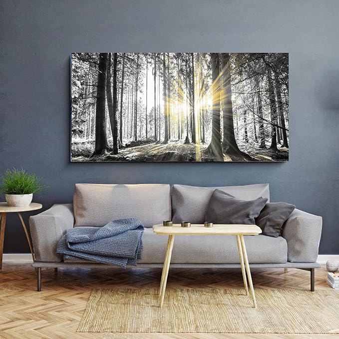 Yxbhhym-Black and White Forest Wall Art Prints Sunset Landscape Canvas Picture for Living Room Wall Art Trees Artwork for Walls Nature Scenery Poster Painting Bedroom Decor Home Office Decorations
